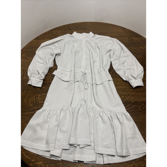 Calvin Klein Dresses & Skirts - Calvin‎ Klein Cottagecore Shirt Dress Womens S White Striped Tie Waist Pockets